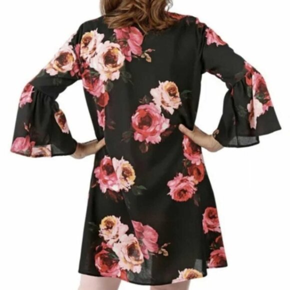 NEW Bellina Black Red Pink Floral Kimono Swim Coverup Size Small bin 3A - Picture 2 of 5